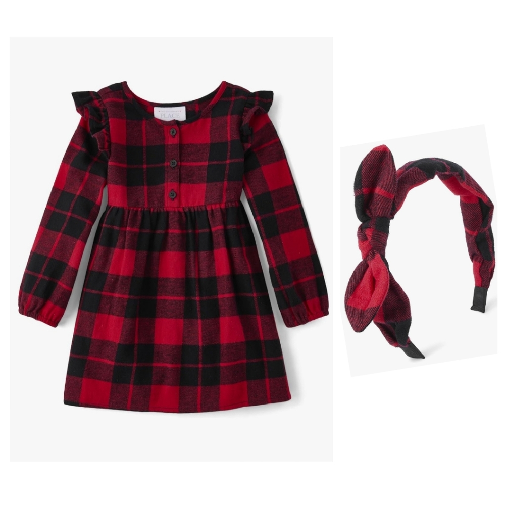 Buffalo Plaid dress with matching headband